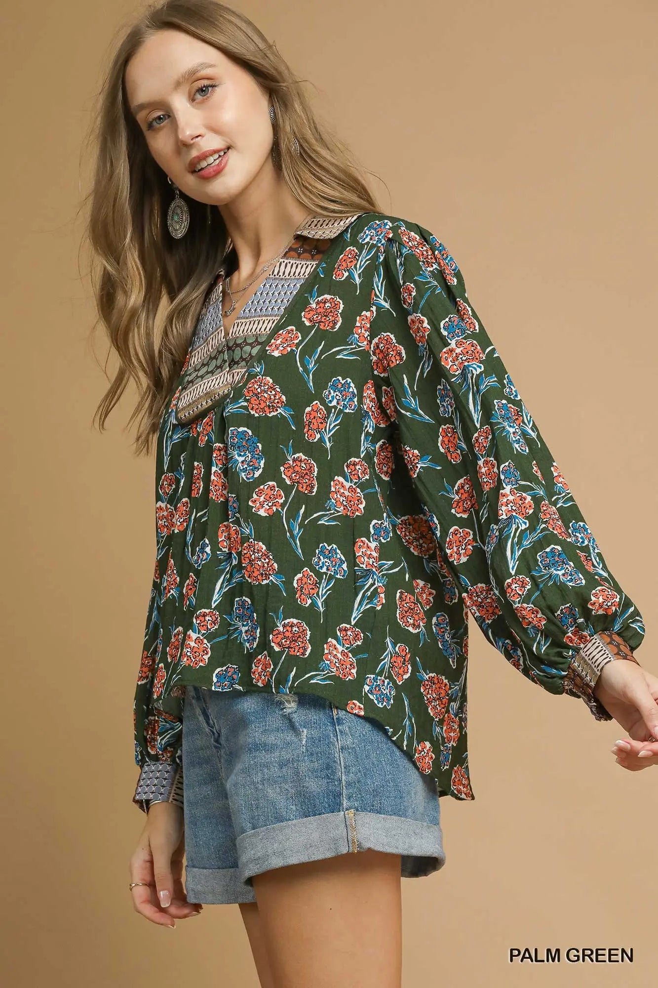Green Floral Print Collar Blouse SHIPS OR PICKUP FROM COCO 10/10/25