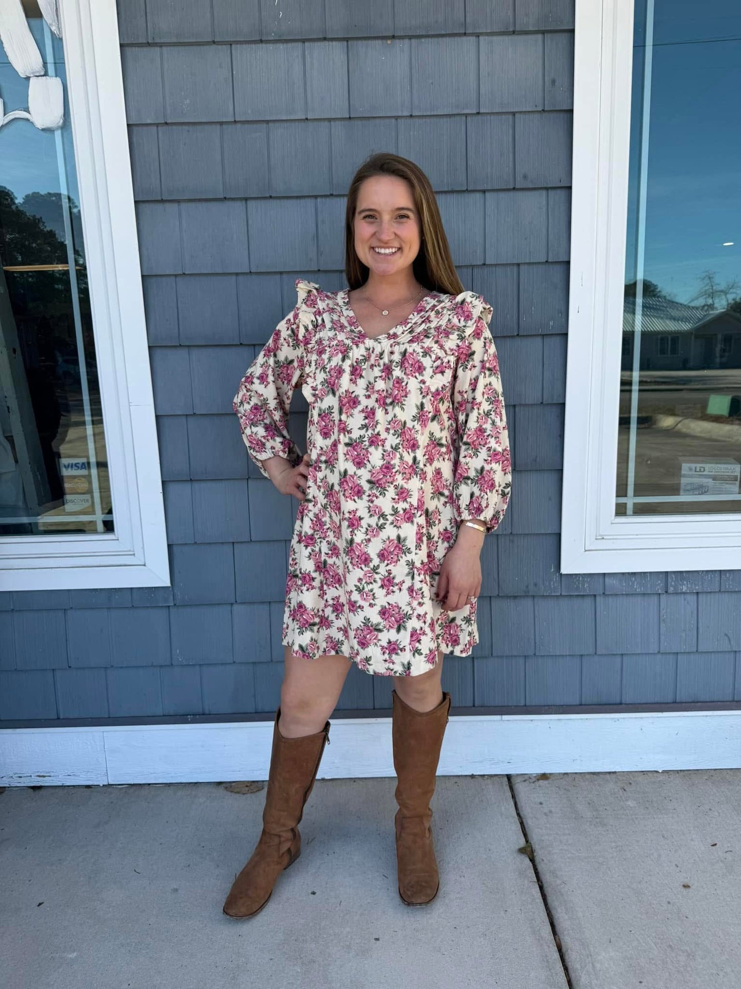 Floral V-Neck Corduroy Mini Dress