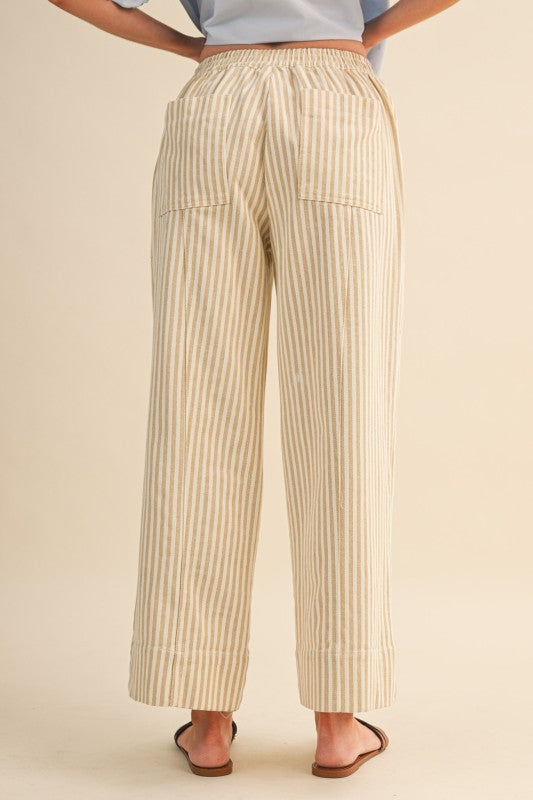 Taupe Natural Stripe Wide Leg Drawstring Pants