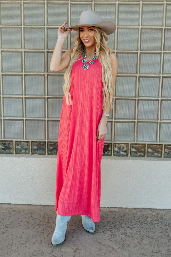 Coral Textured Maxi Dress