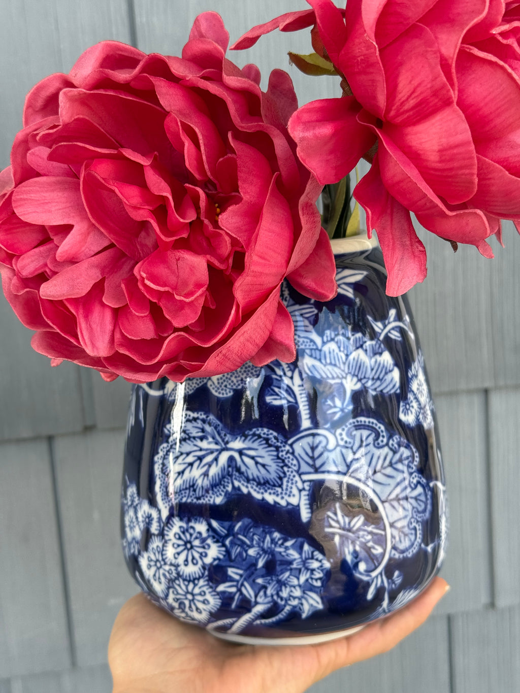 Large Blue Floral Hand Painted Vase