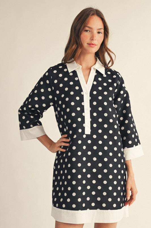 PREORDER: Black & White Polka Dot Shift Dress