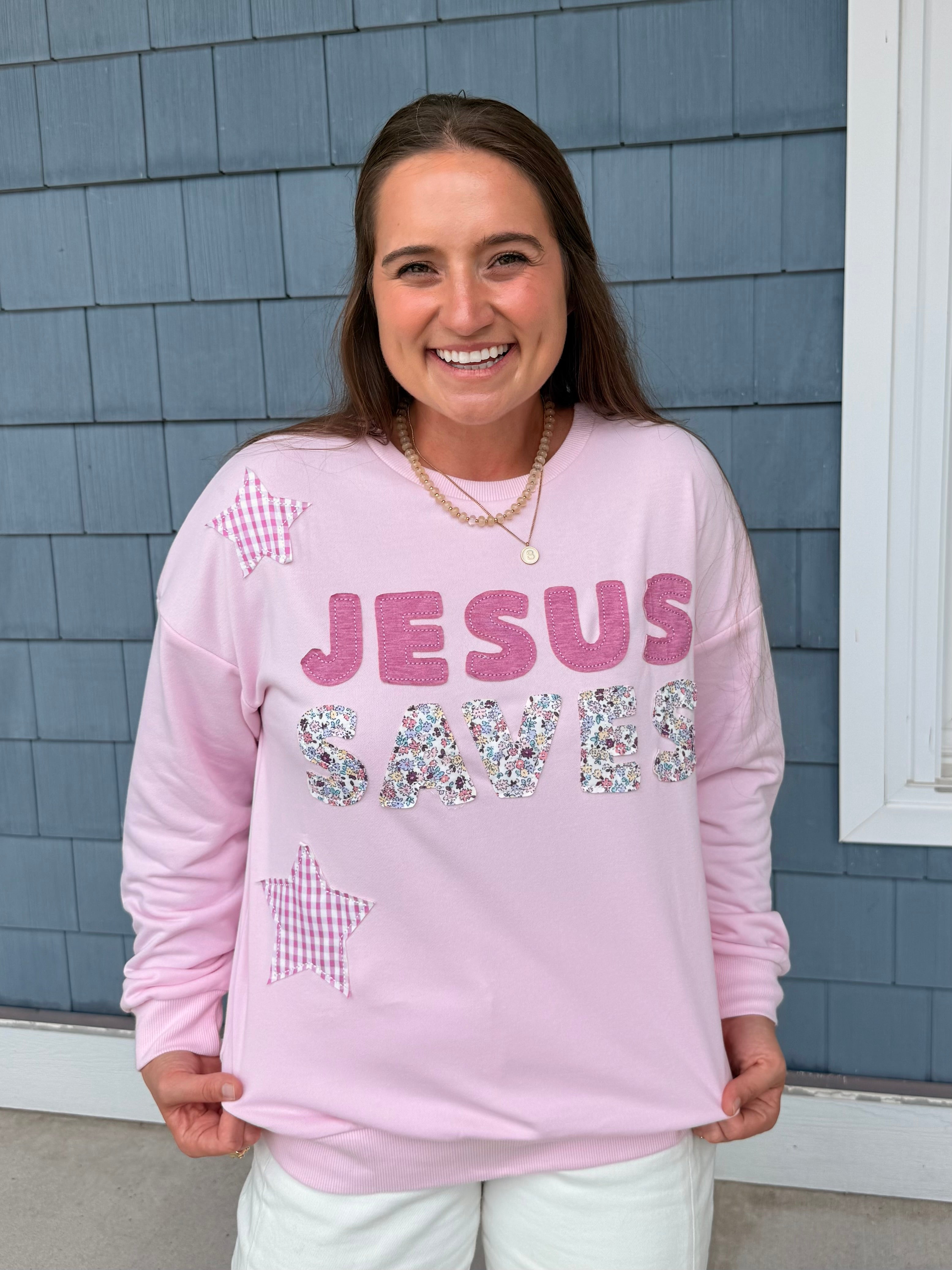 PREORDER: Patchwork Jesus Saves Sweatshirt