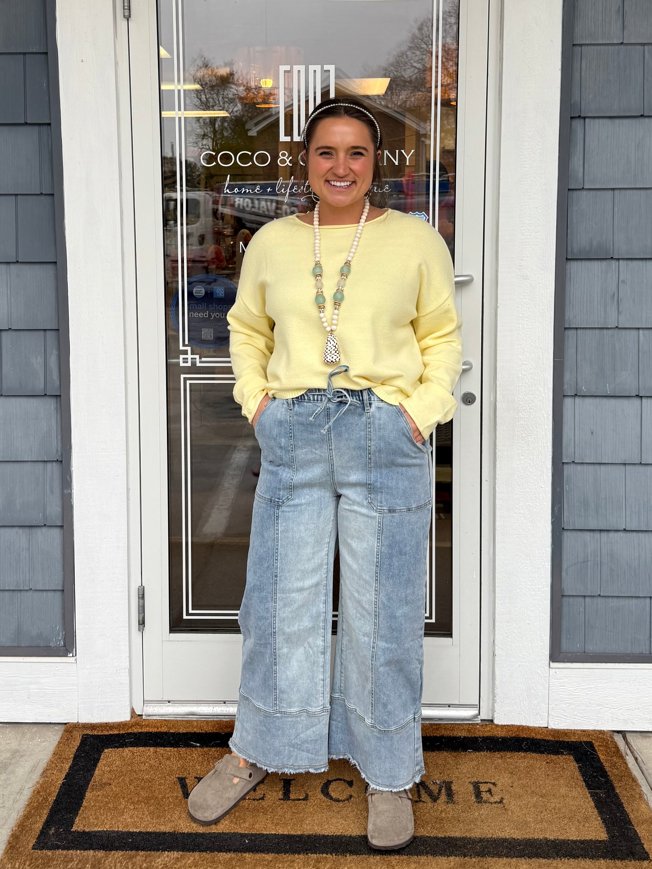 Denim Seam Detail Raw Hem Pants