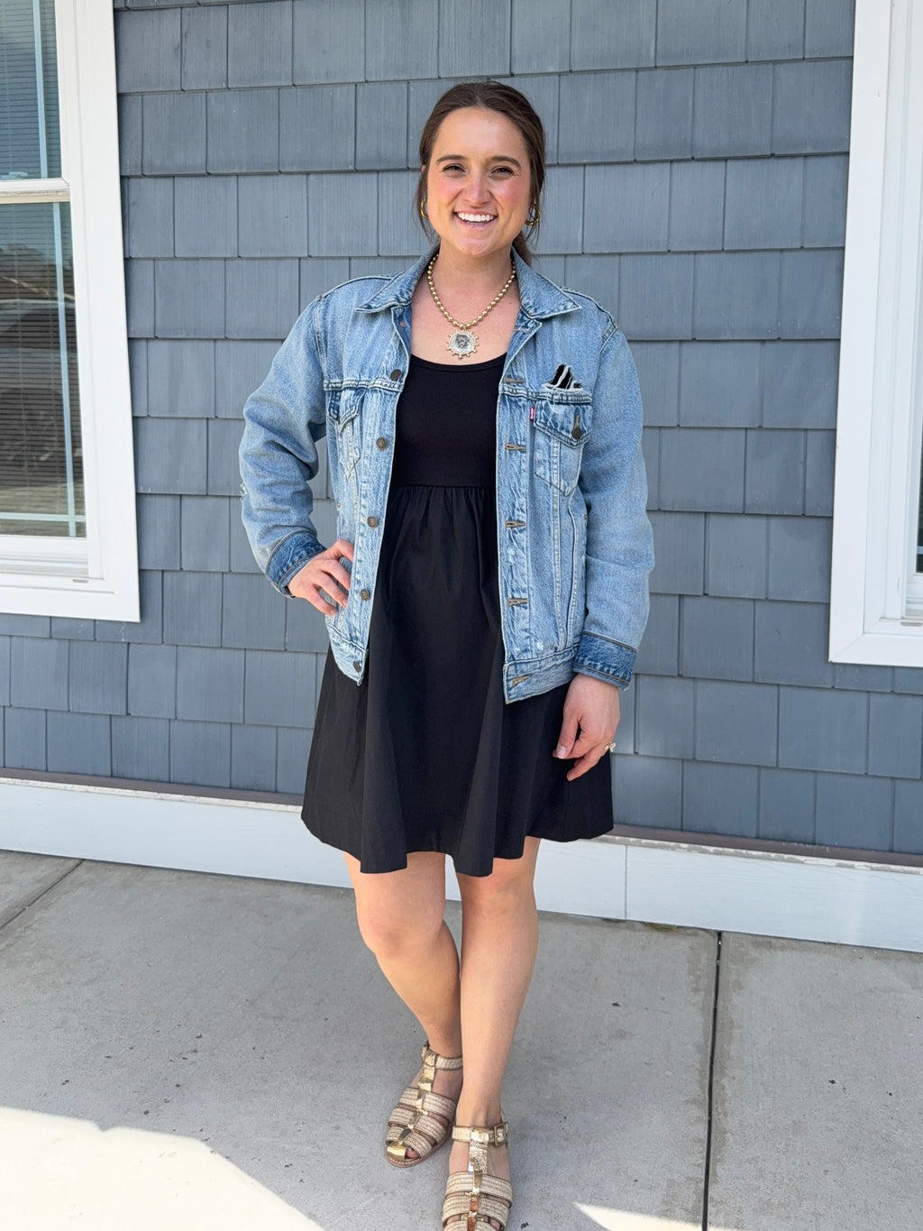 Black Knit Woven Dress