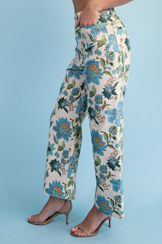 Preorder: Blue Floral Ankle Cropped Pants