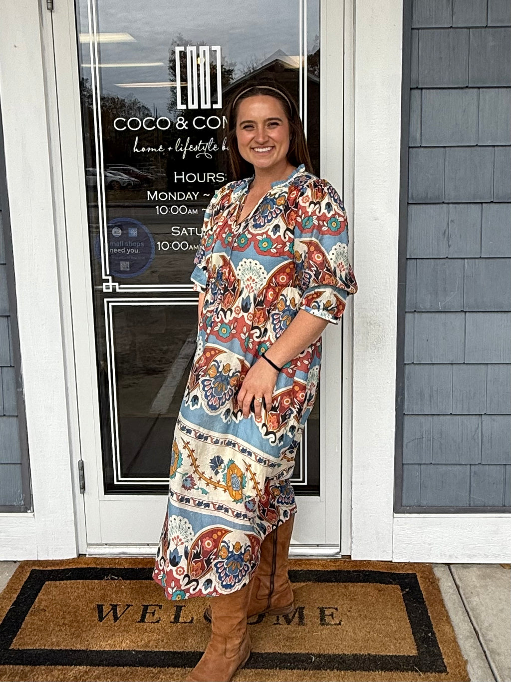 Blue Border Print MIDI Dress