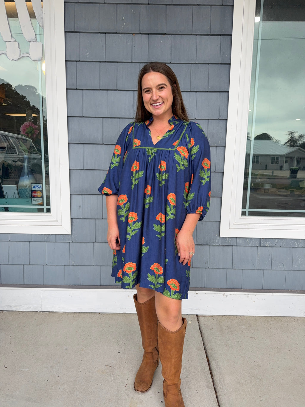 Navy Floral Fall Dress