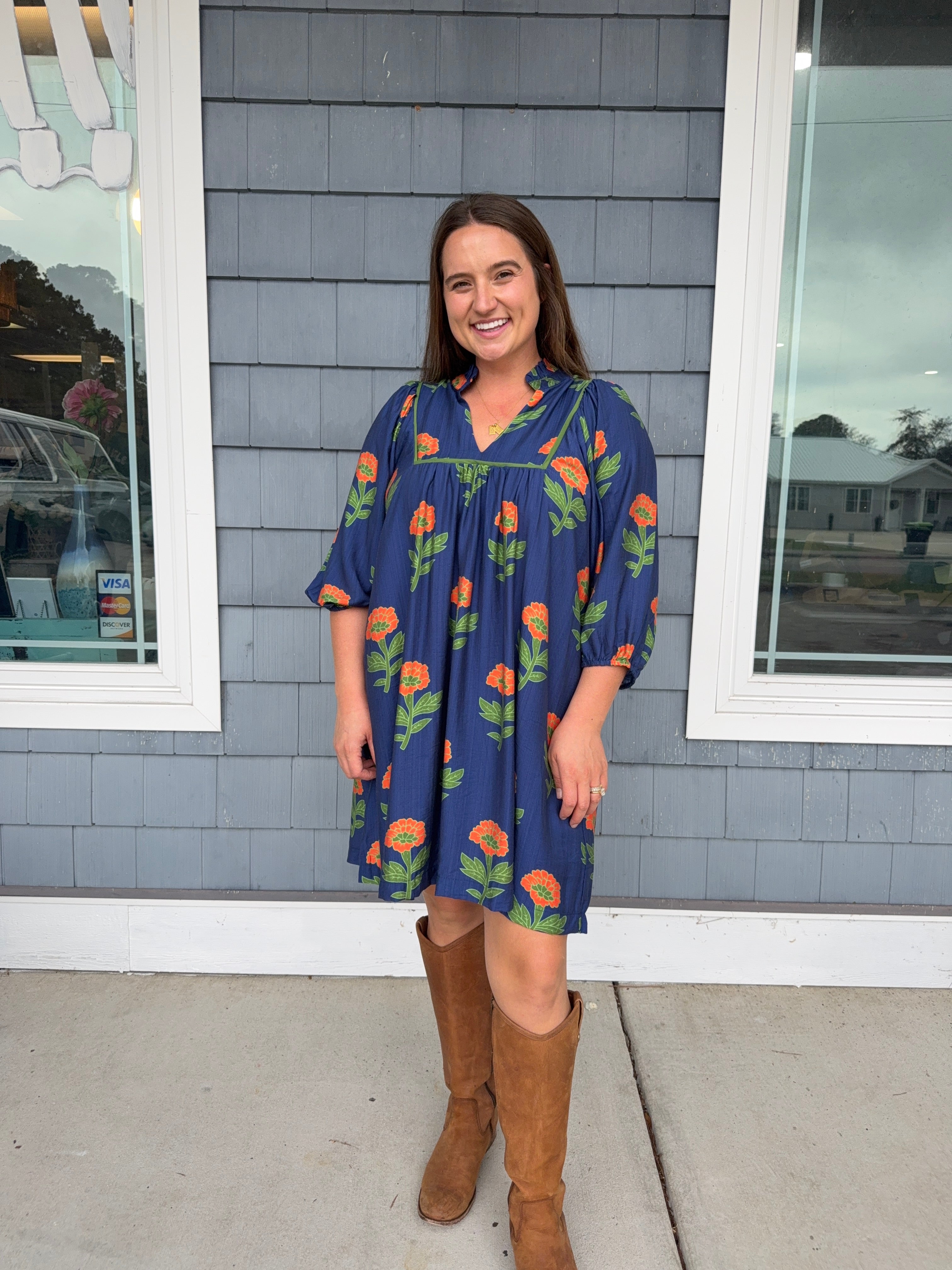 Navy Floral Fall Dress
