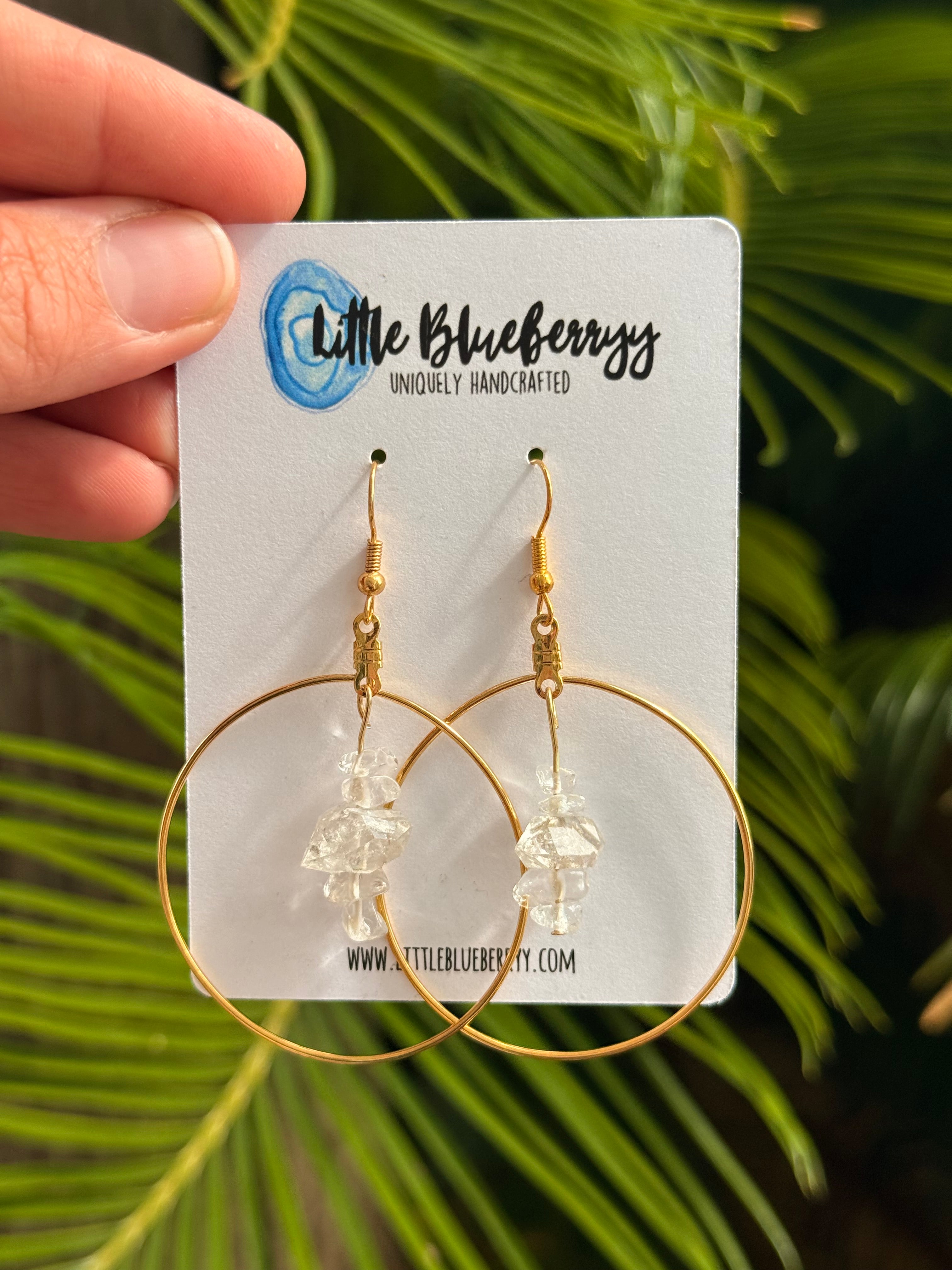 Herkimer Diamond & Crystal Gold Handcrafted Earrings - Little Blueberry
