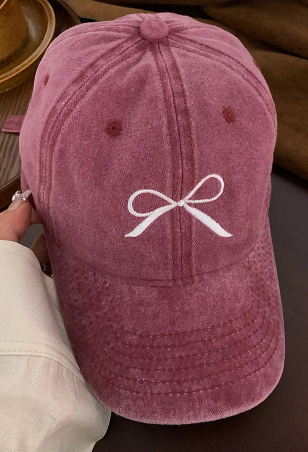 Rose Bow Embroidered Hat