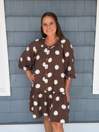 Brown Polka Dot Button Front Dress