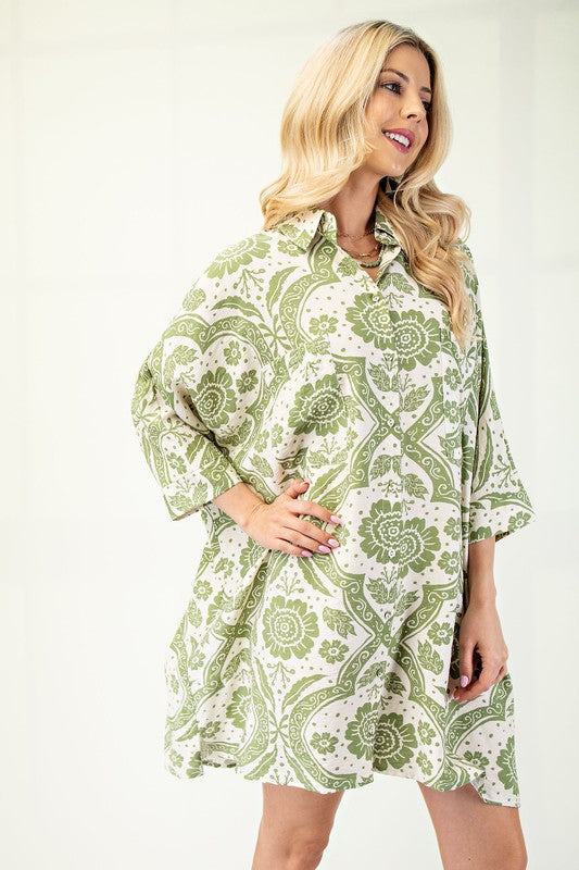 PREORDER: Green Oversized Button Down Shirt Dress