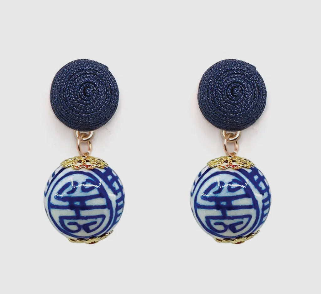 China Blue Thread Earrings