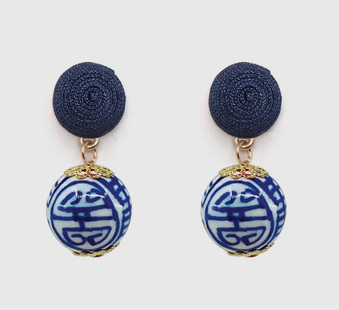 China Blue Thread Earrings