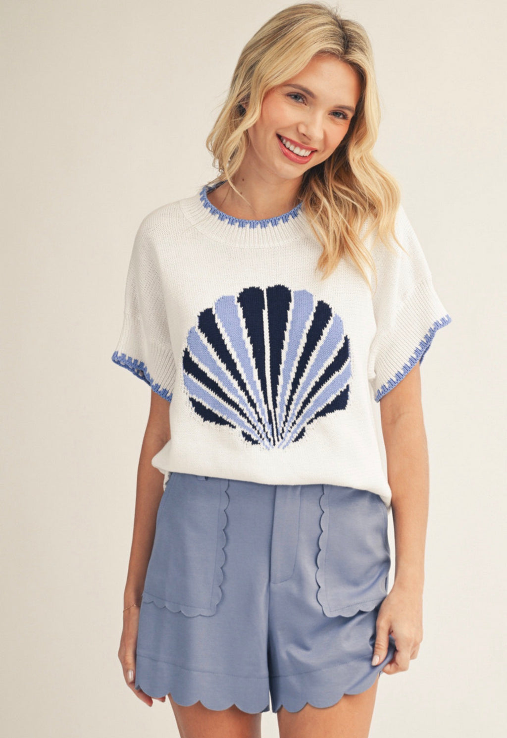 Navy & Blue Off White Shell Sweater Top
