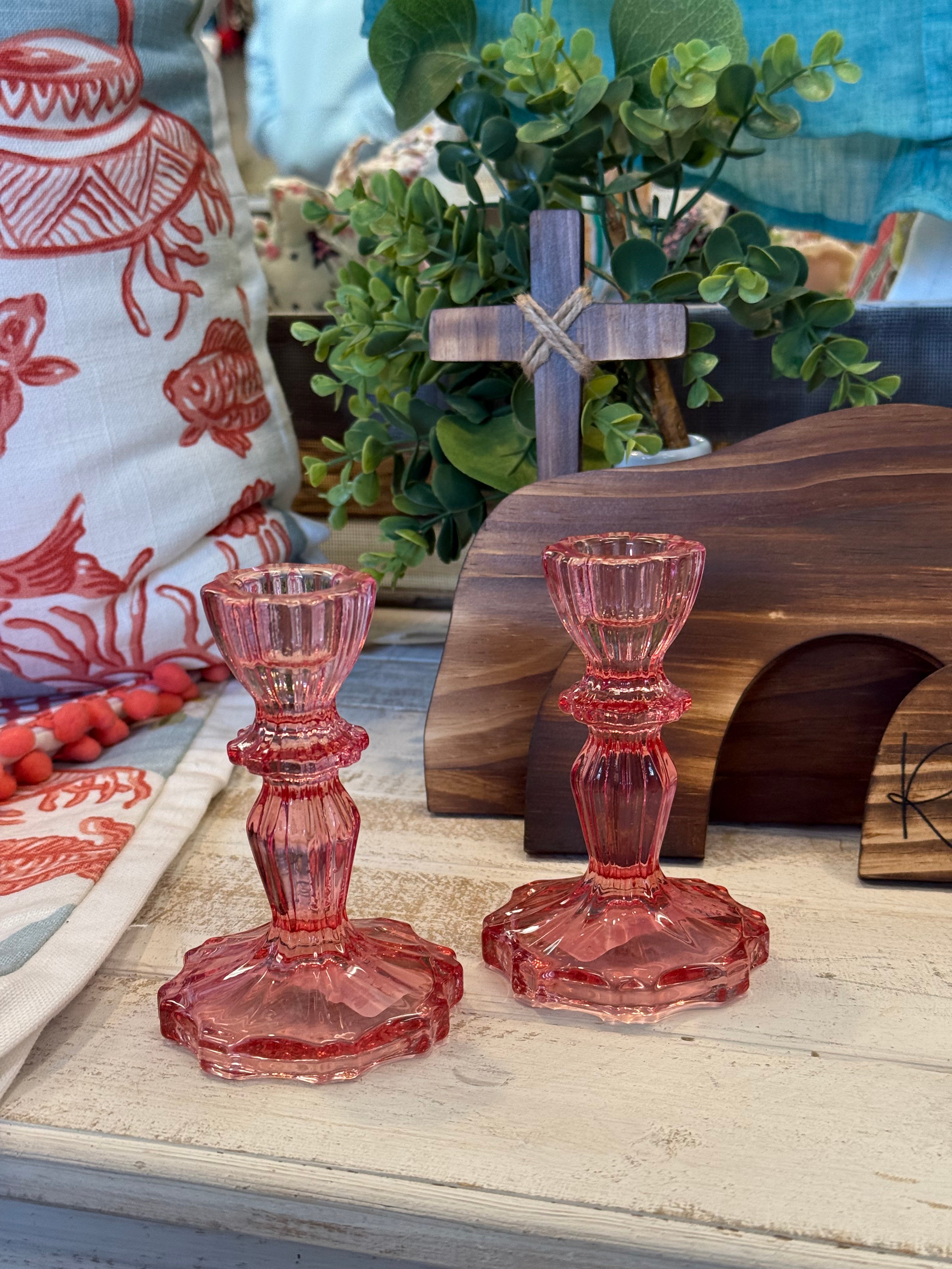 Pink Glass Candle Holder (1)