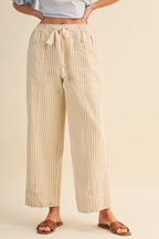 Taupe Natural Stripe Wide Leg Drawstring Pants