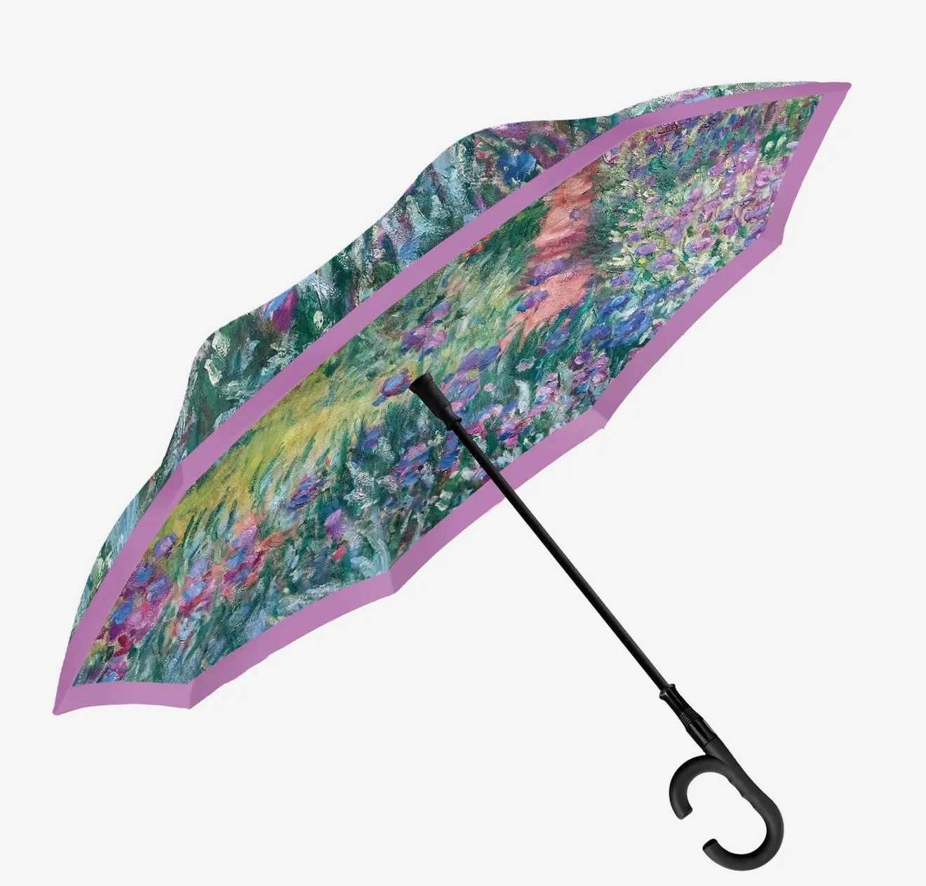 Monet Artist's Gardens At Giverny Reverse Inverted Umbrella - Hands-Free, Windproof Design