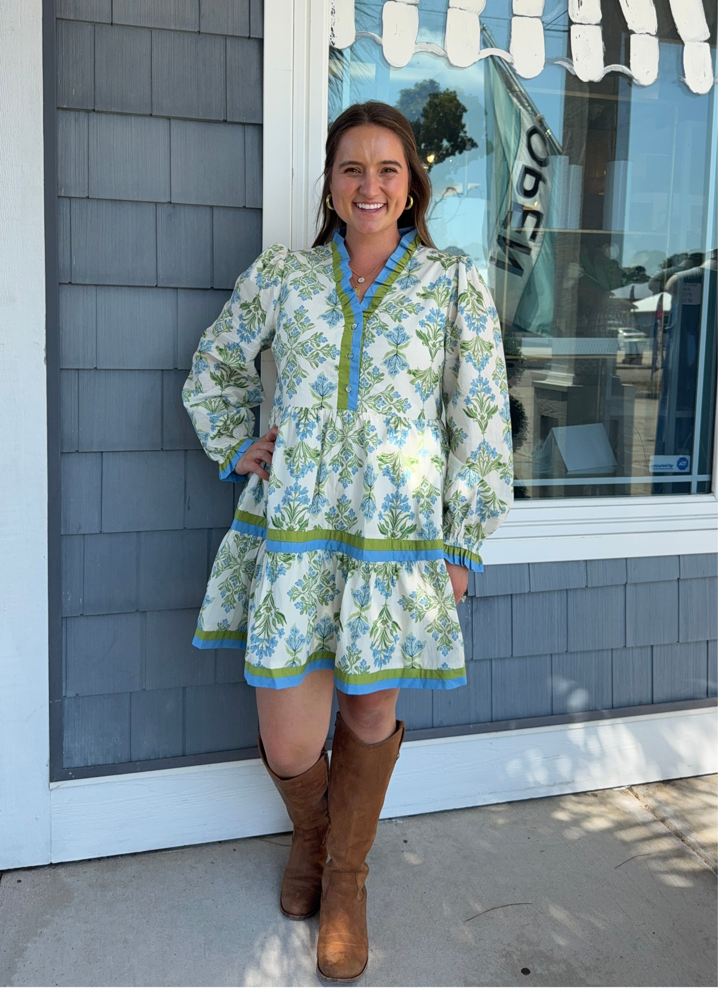 Blue Ruffle Floral Tiered Dress
