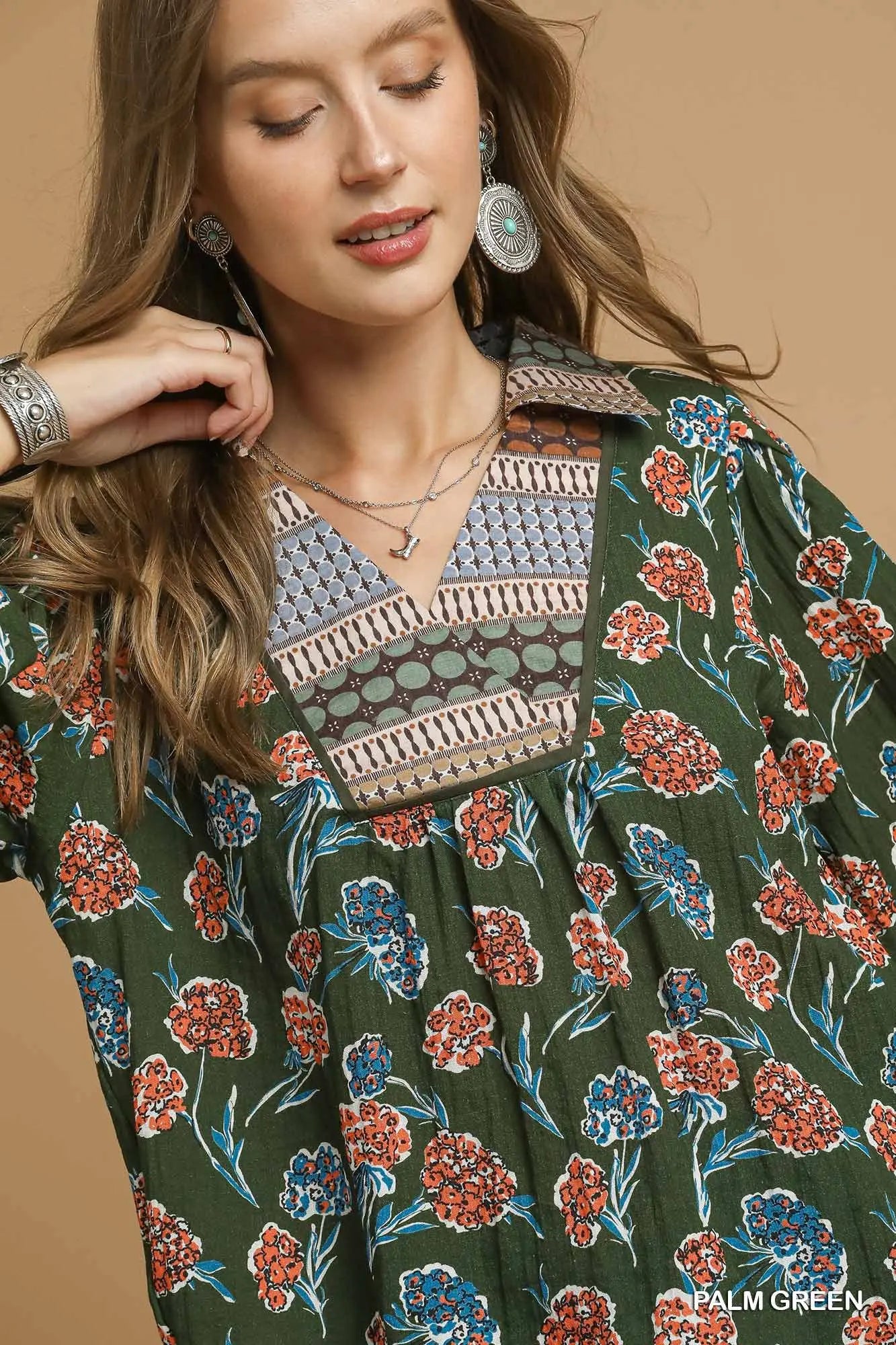 Green Floral Print Collar Blouse SHIPS OR PICKUP FROM COCO 10/10/25