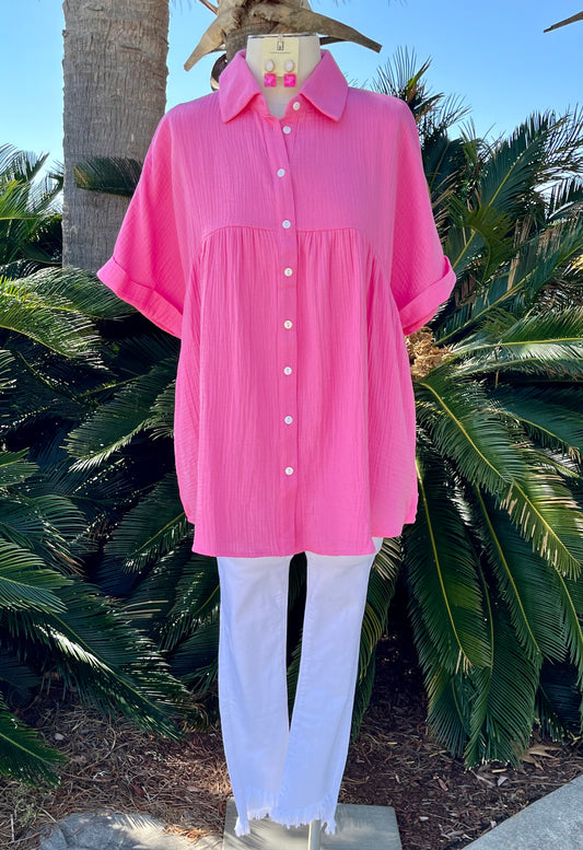 Pink Cosmos Cotton Button Up