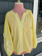 Butter Yellow Soutache Contrast Detail Puff Sleeve Top