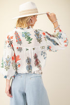 PREORDER: Off White Button Down Floral Top