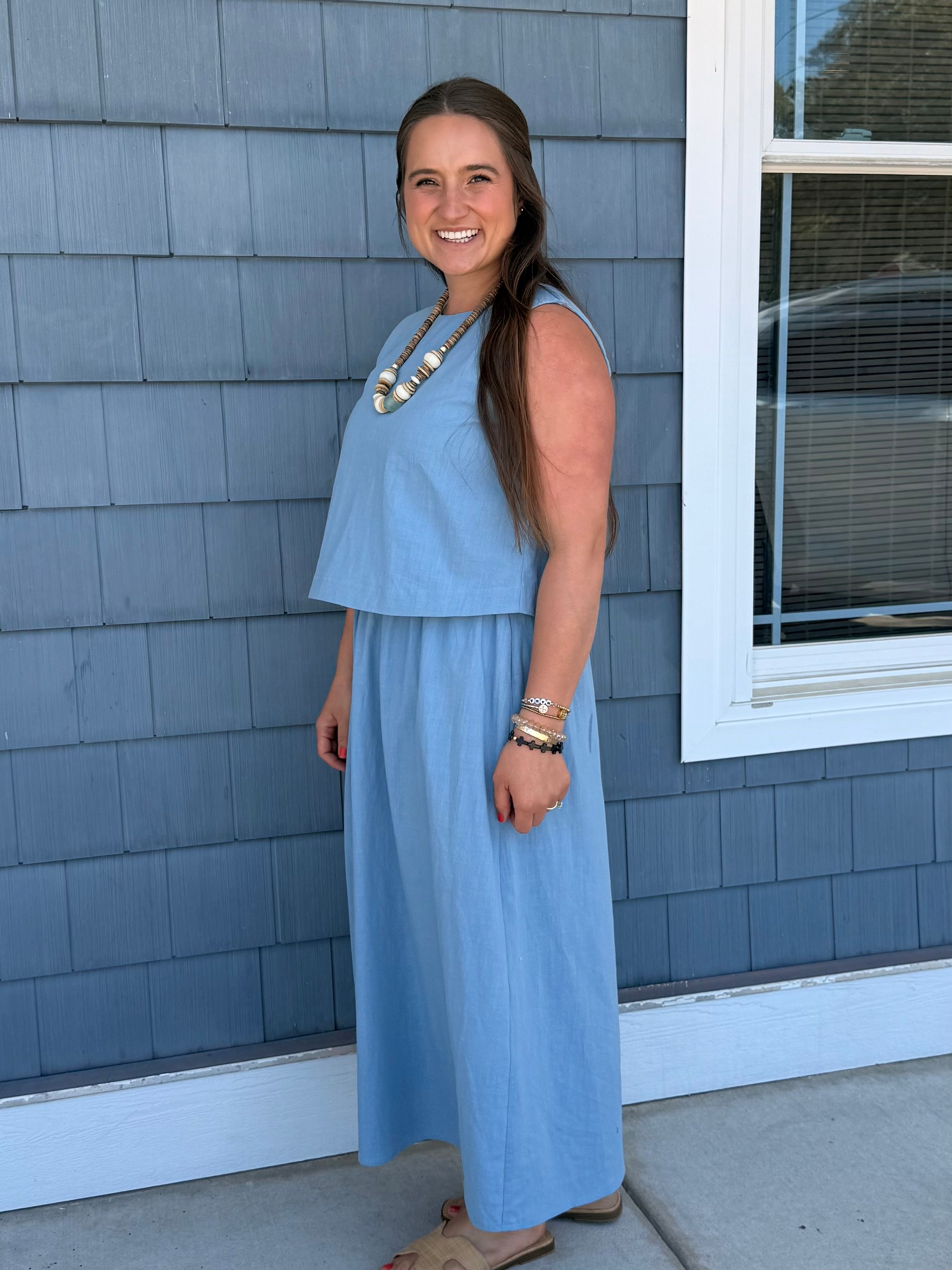 Blue Cotton Tank Midi Dress