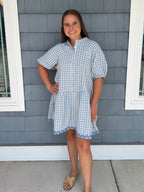 Sky Blue Gingham Button Down Ric Rac Dress