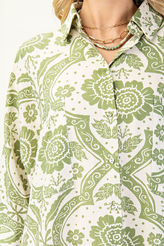 PREORDER: Green Oversized Button Down Shirt Dress