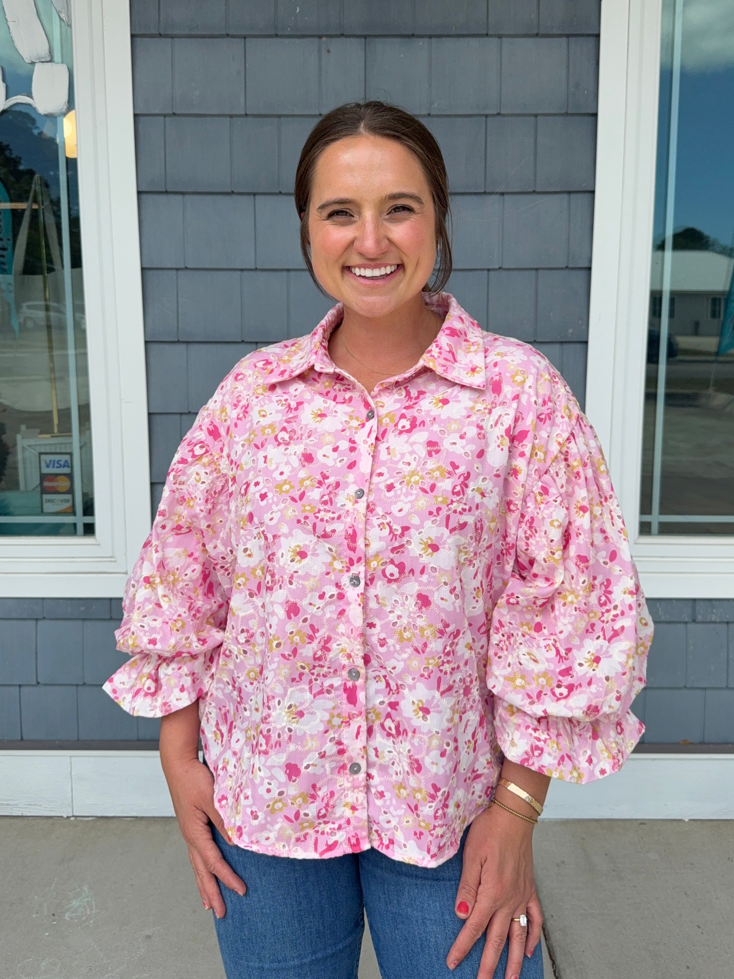 Botanical Eyelet Puff Sleeve Top