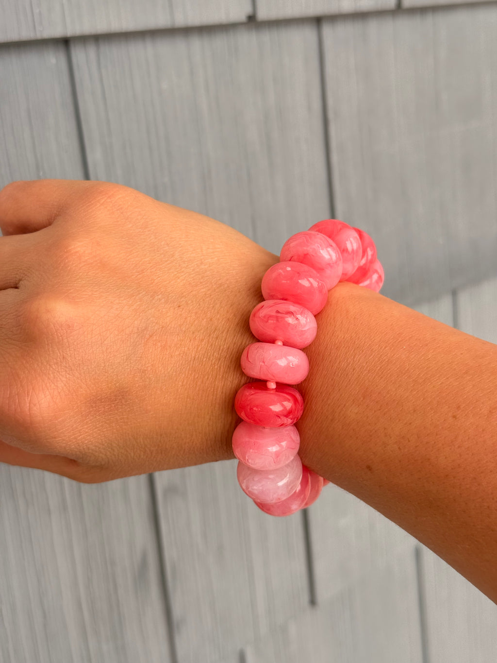 Chunky Marble Beaded Stretch Bracelet - Pink