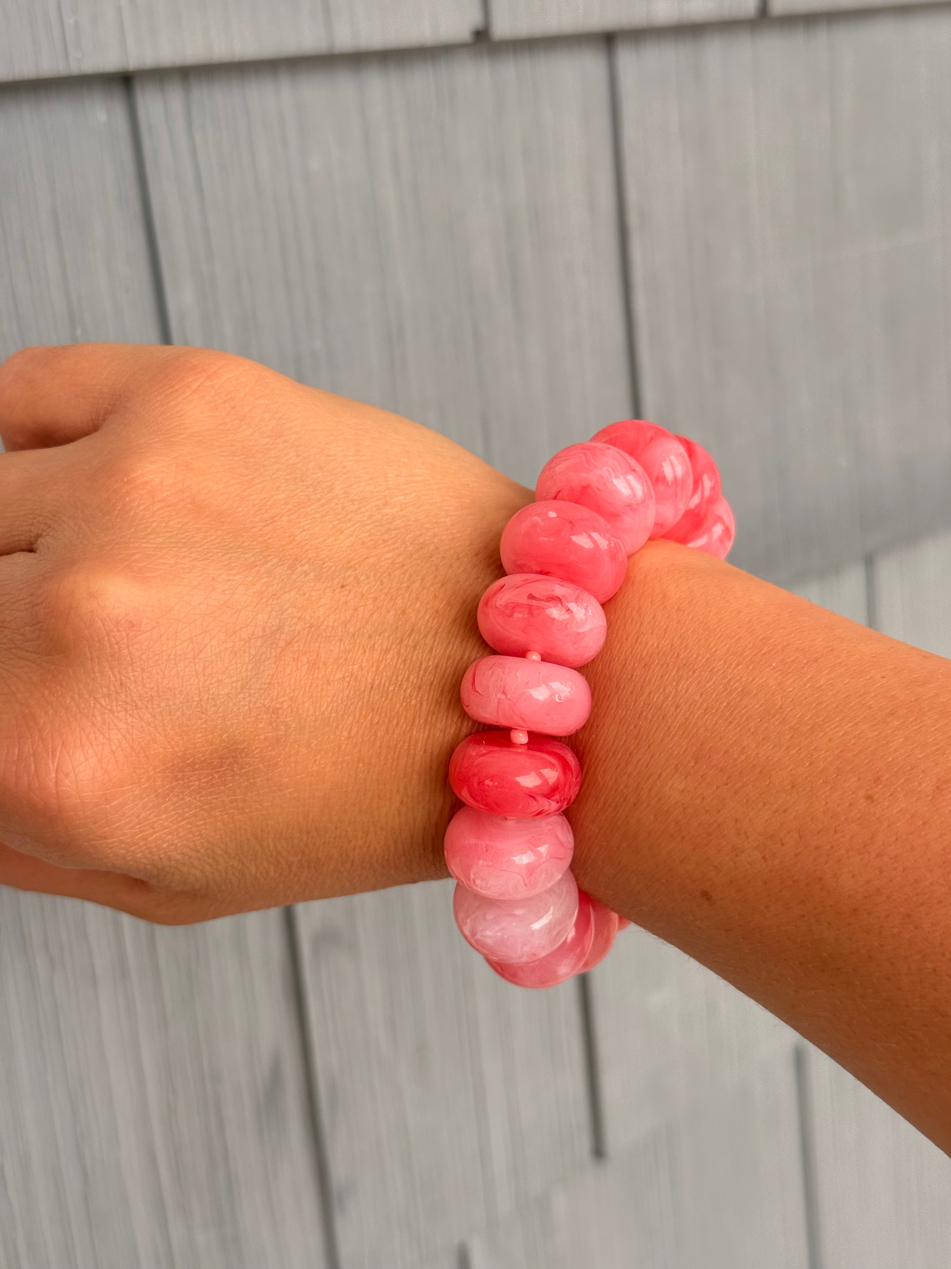 Chunky Marble Beaded Stretch Bracelet - Pink
