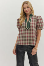 Plaid Taupe Top SHIPS OR PICKUP FROM COCO 11/6/25