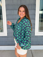 Navy Mix Blouse With Adjustable Tie String