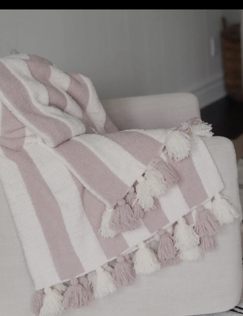 Blue Striped Tassel Luxe Home Blanket