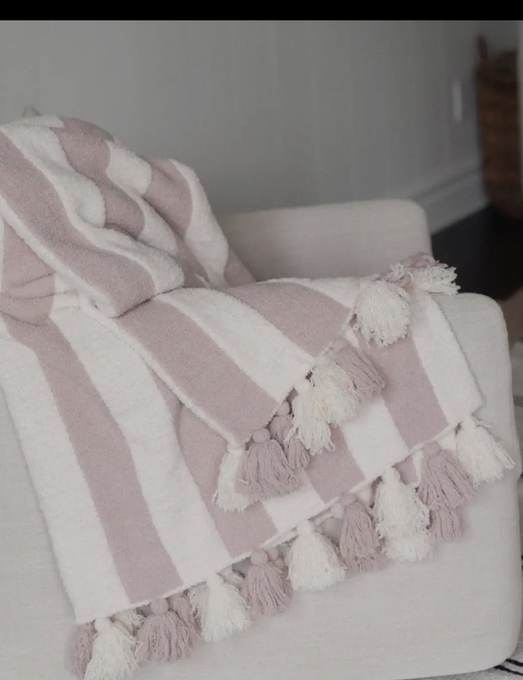 Blue Striped Tassel Luxe Home Blanket