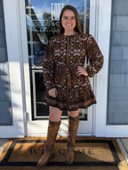 Black Multi Floral Button Down Belted Mini Dress