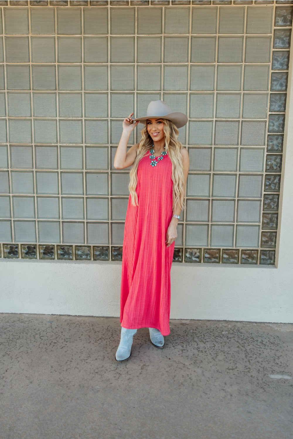 Coral Textured Maxi Dress