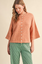 Rust Lemon Button Up Elbow Sweater Cardigan
