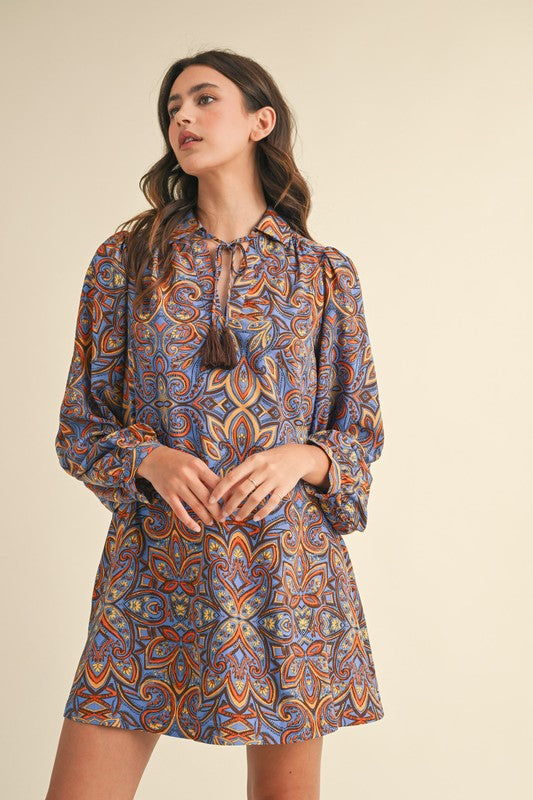 Steel Blue Brown Multi Mini Shirt Dress SHIPS OR PICKUP FROM COCO 10/15/25