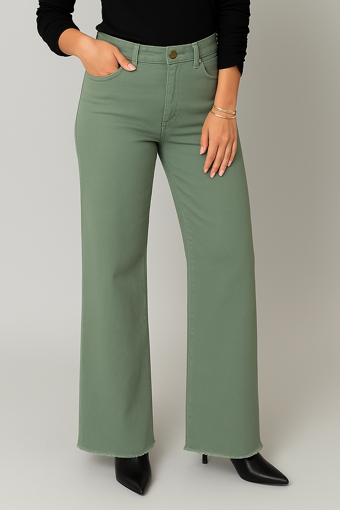 High Rise Wide Leg Olive Pants