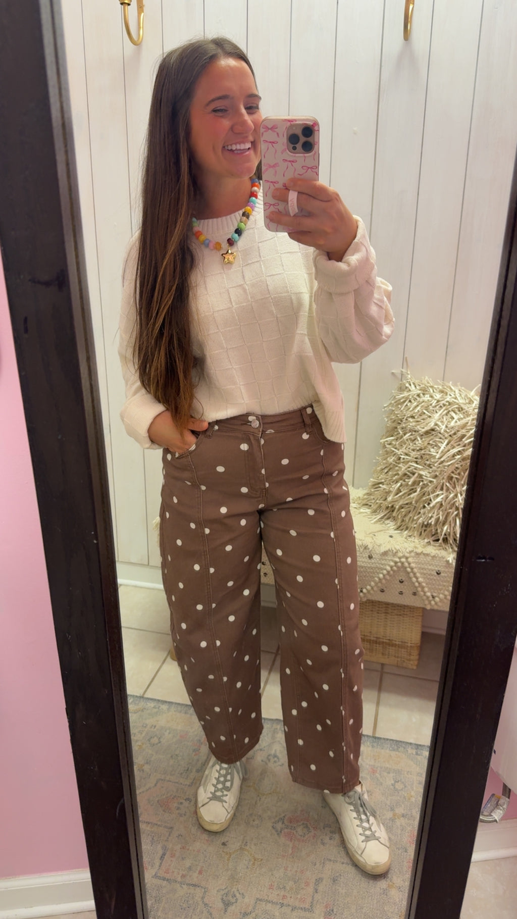 PREORDER: Brown Polka Dot Barrel Jeans