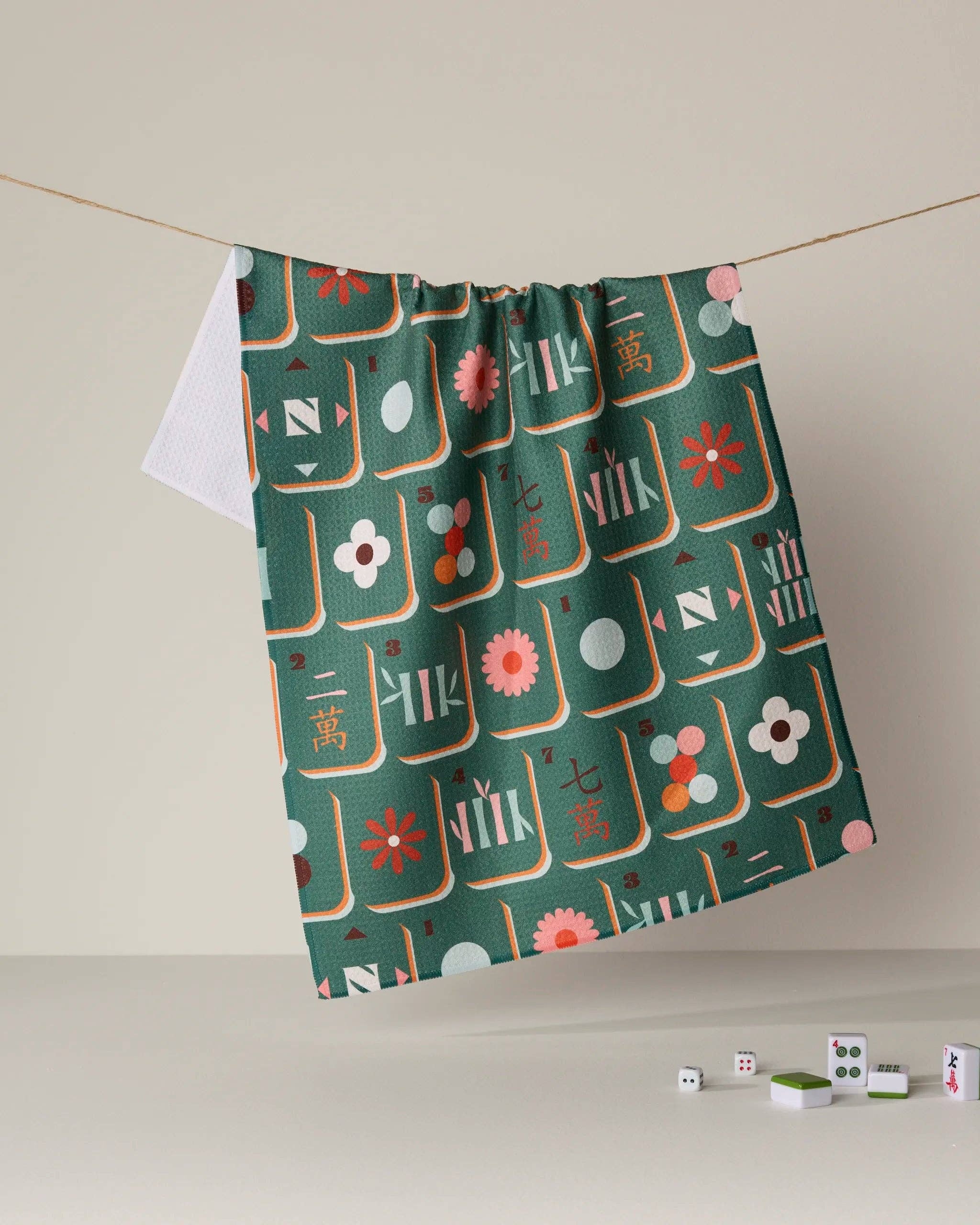 Moss Tile Toss- Mahjong Tea Towel Geometry
