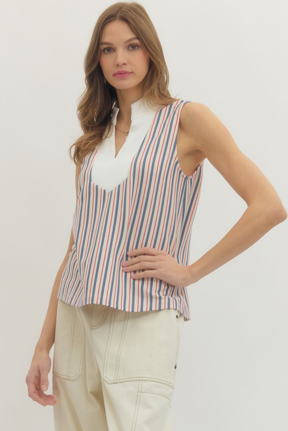 Striped Sleeveless Knit Top