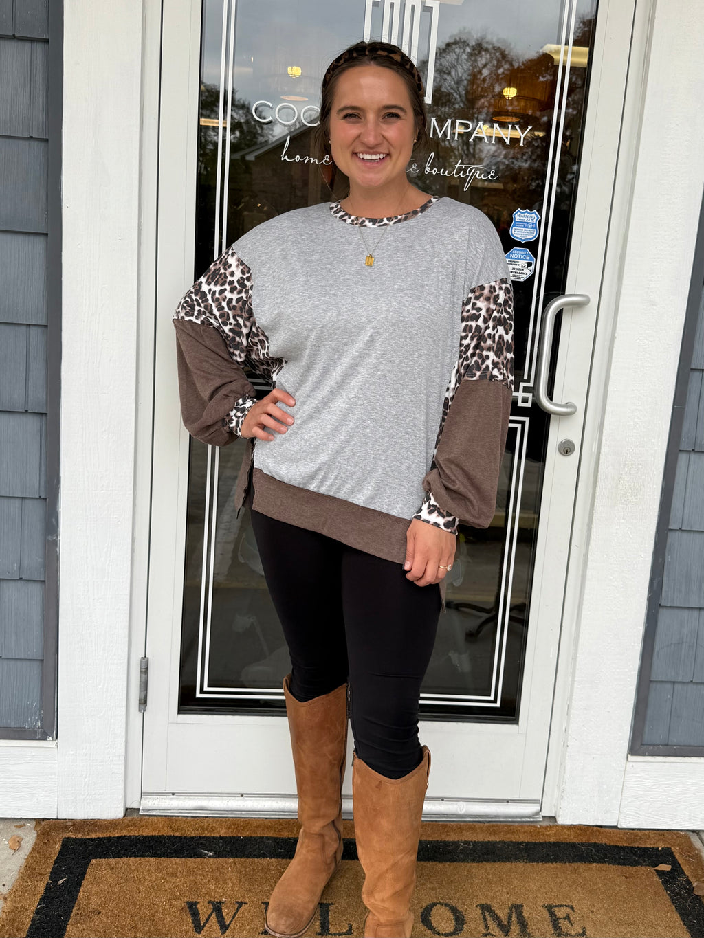 Gray Color-block Leopard Shirt