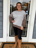 Gray Color-block Leopard Shirt