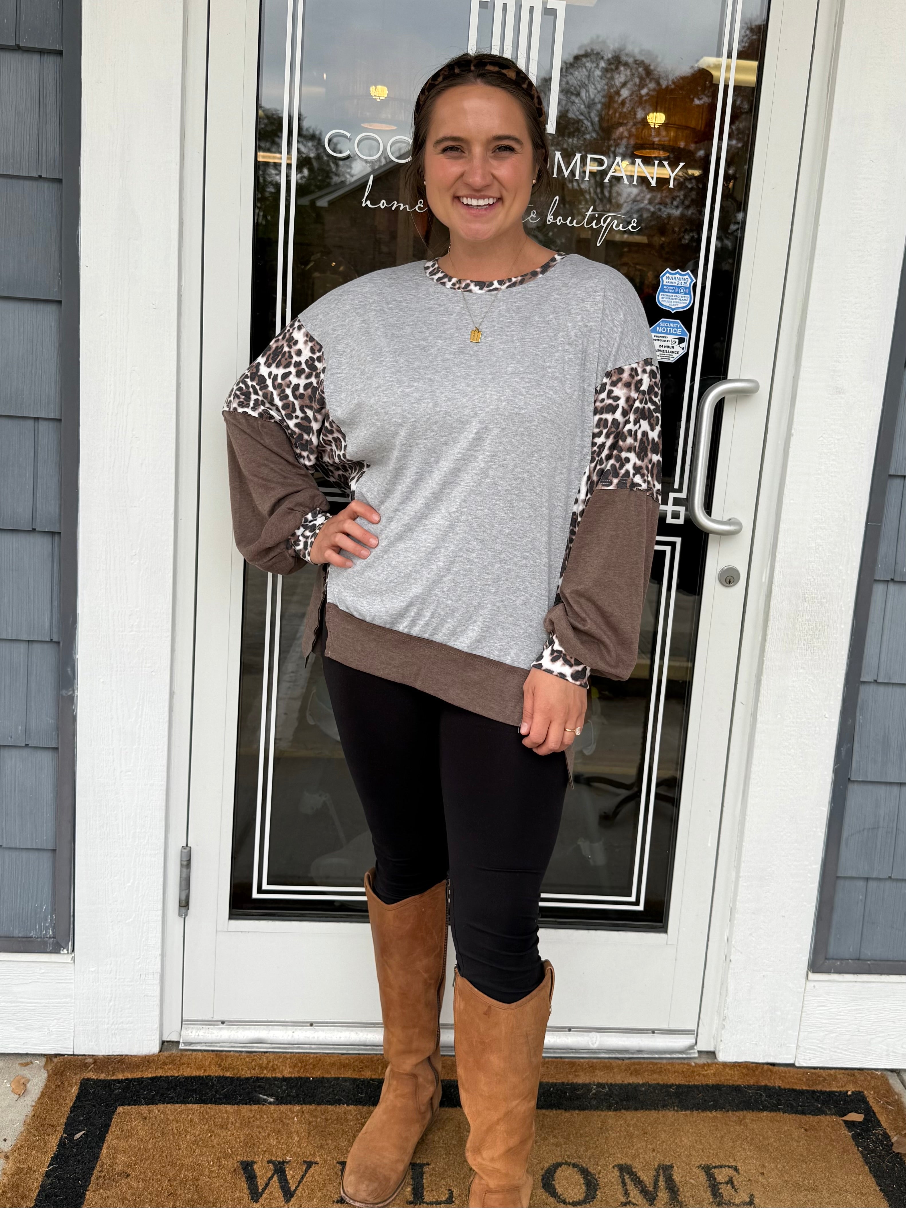 Gray Color-block Leopard Shirt