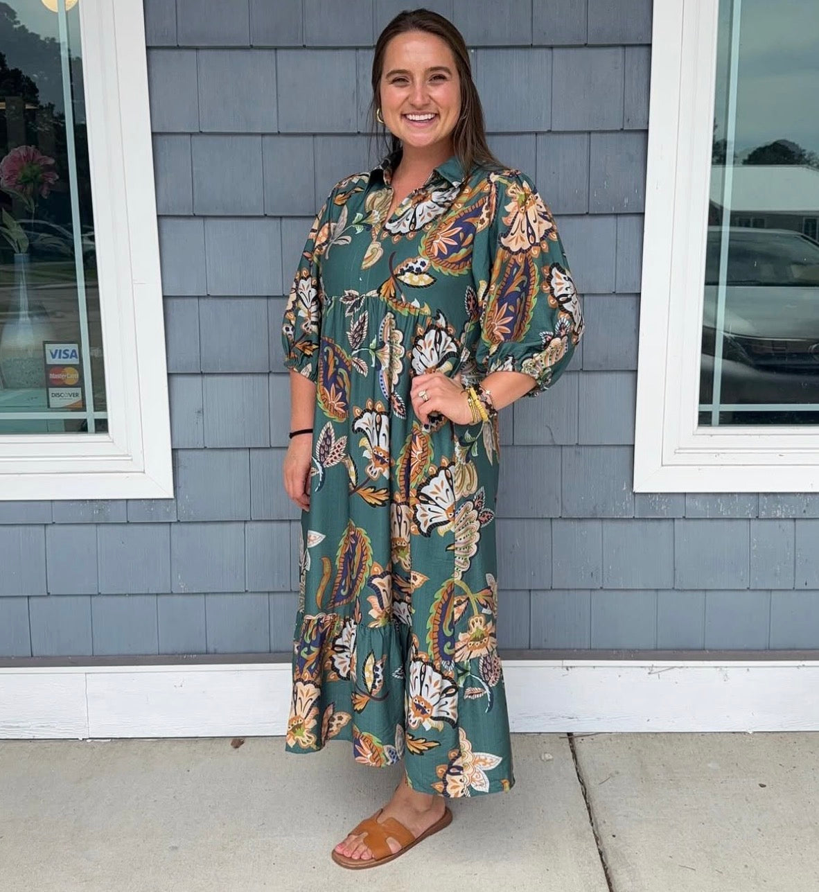 Teal Boho Paisley Midi Dress